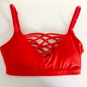 Fabletics XXS red orange crisscross sports bra